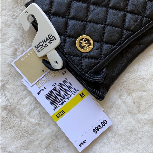 MICHAEL Michael Kors Quilted Leather Gloves Size M NEW - Picture 4 of 8